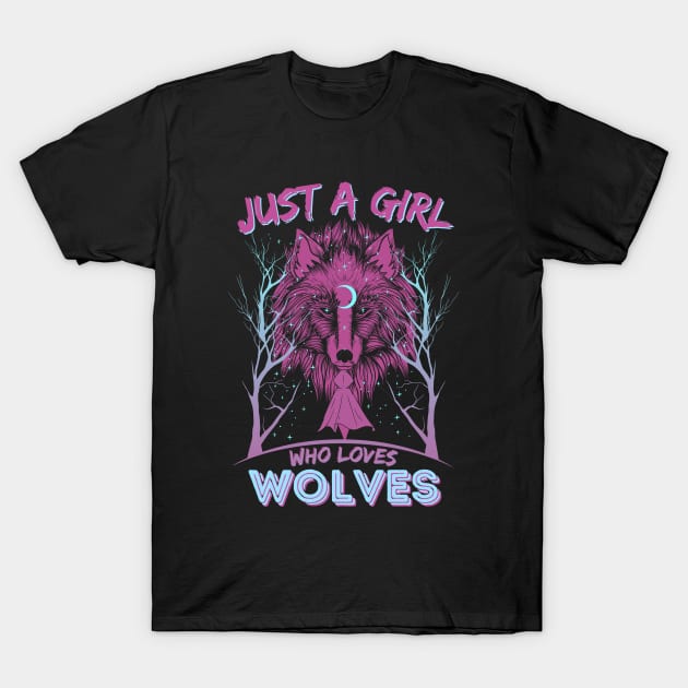 Just A Girl Who Loves Wolves Dark Forest T-Shirt by Hypnotic Highs